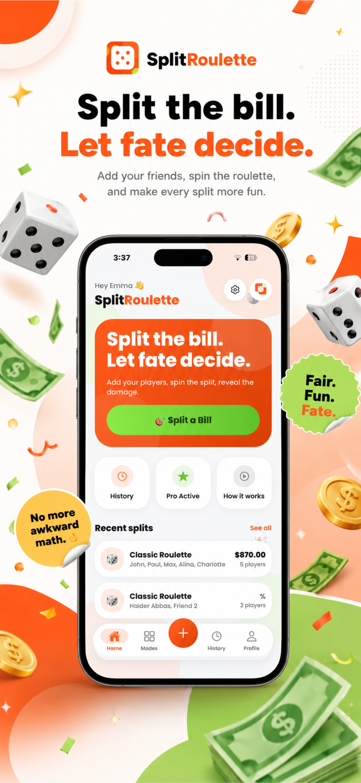 SplitRoulette Home Screen
