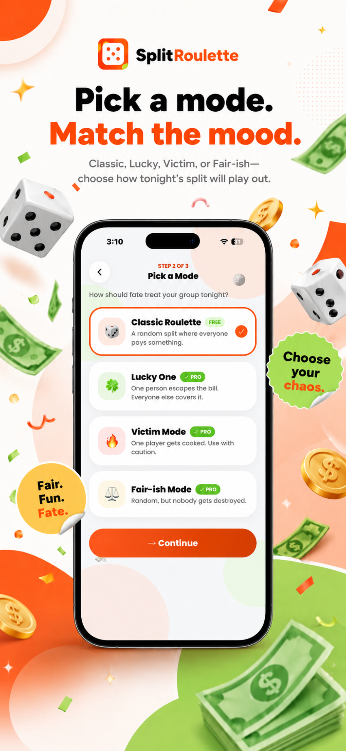 SplitRoulette Mode Selection Screen