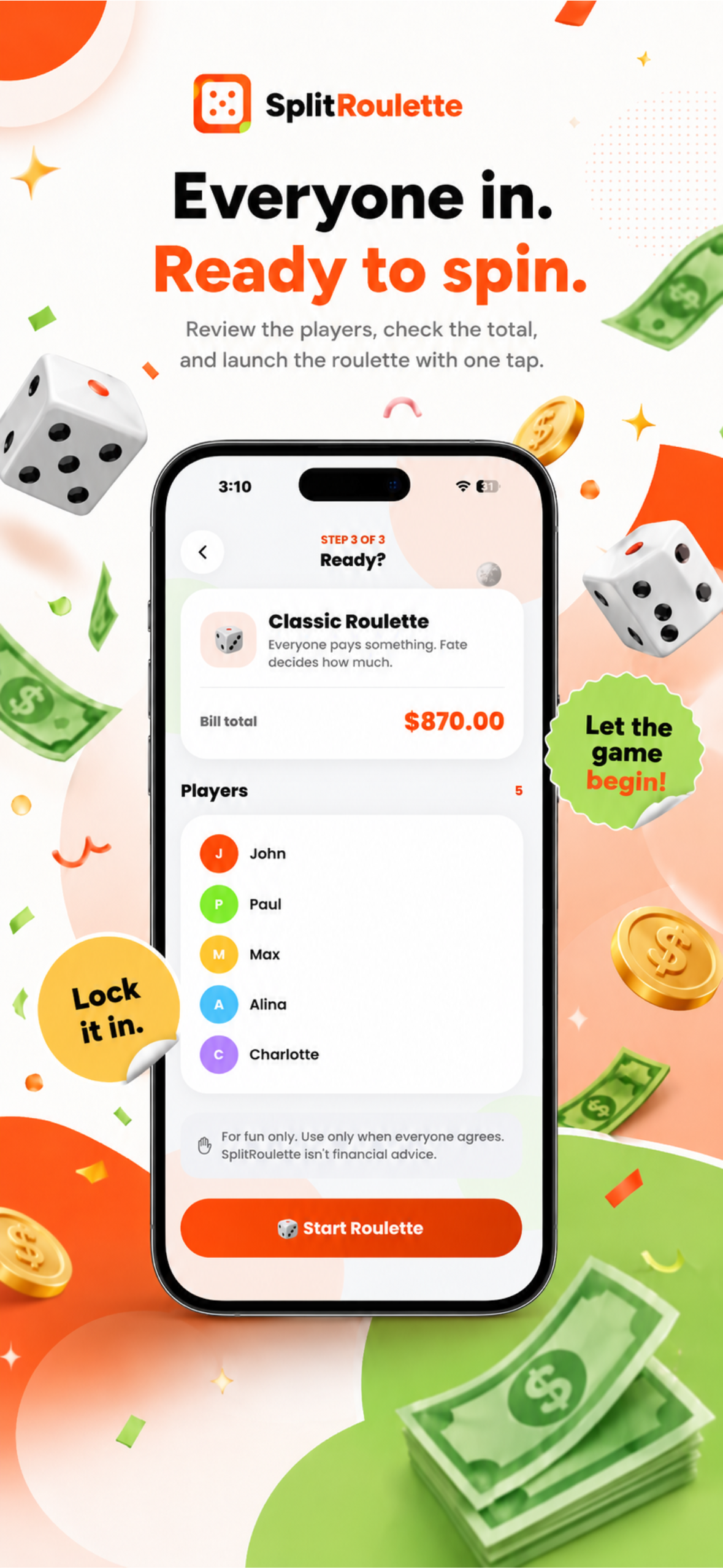 SplitRoulette Ready & Summary Screen