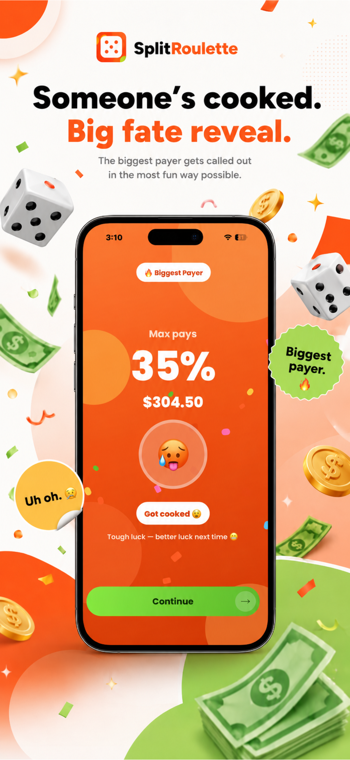SplitRoulette Result Screen - Max pays 35%
